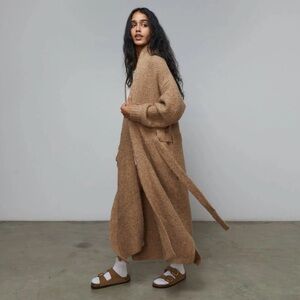 NWT Lunya Chunky Wool Knit Cardigan Sweater Long Robe Tan Ginger XS/S, $498